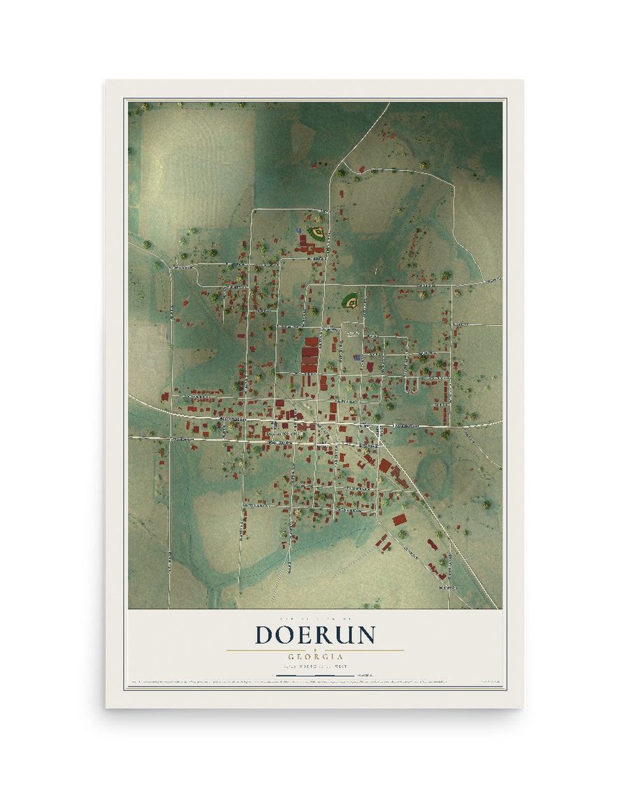 Doerun, Georgia map print, 12 x 18 in, print only