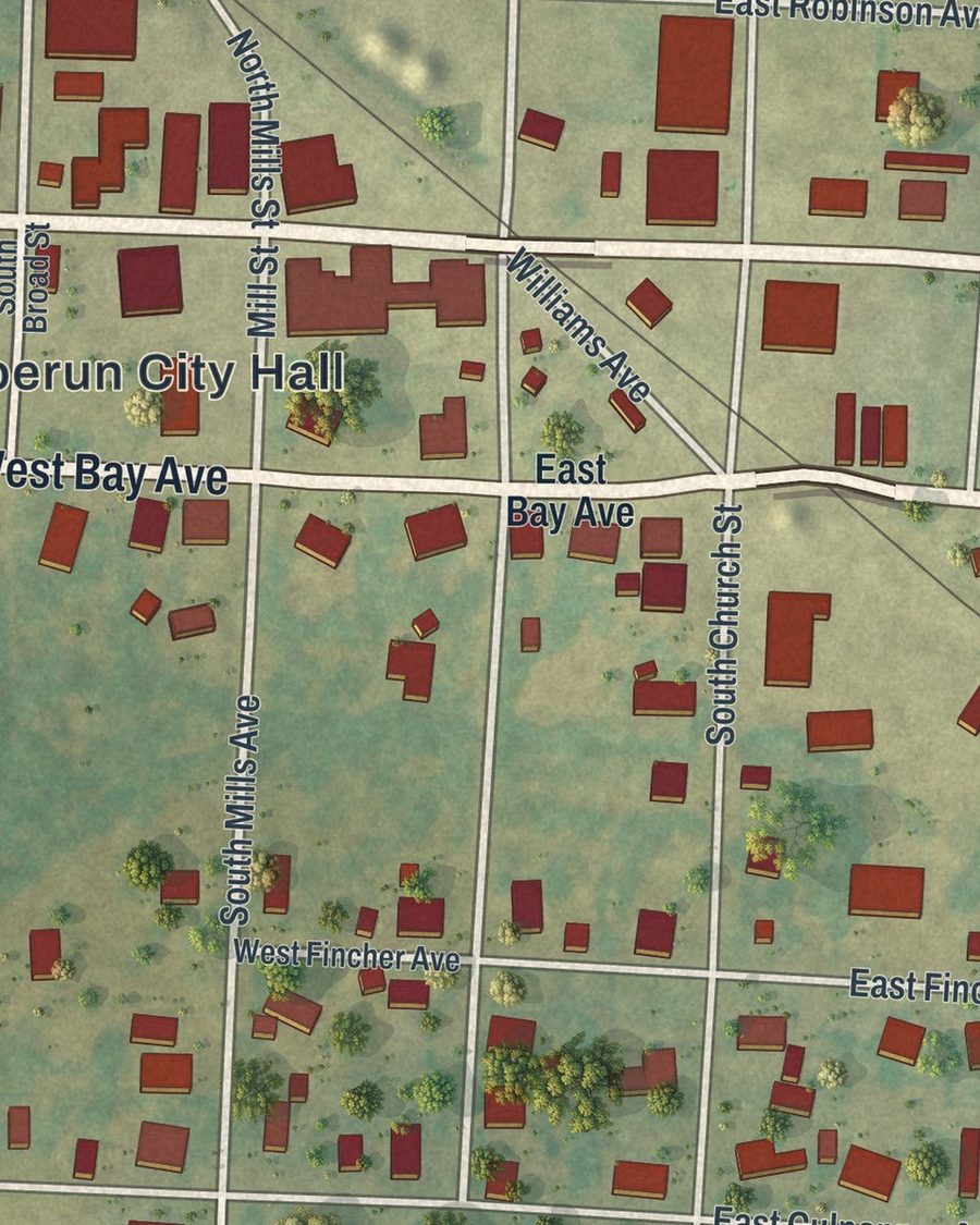 Close-up of Doerun streets on the map