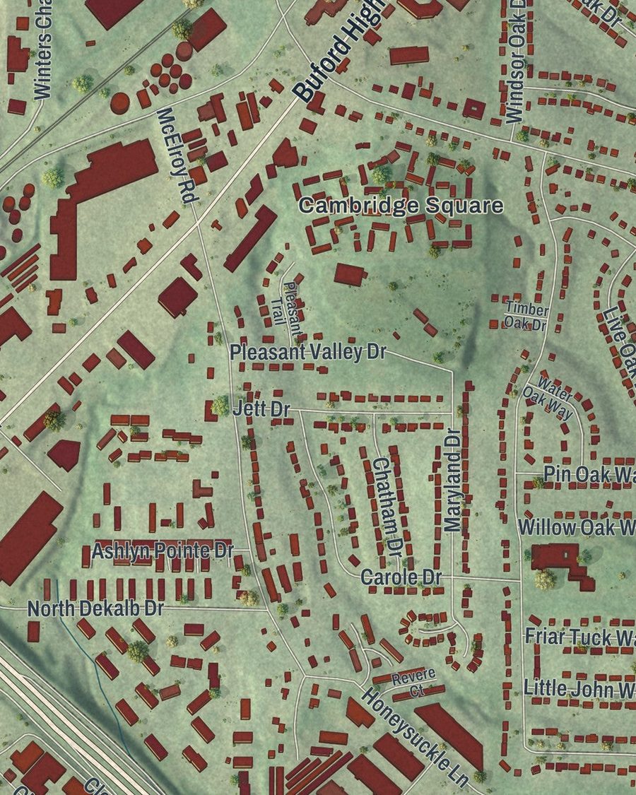 Close-up of Doraville streets on the map