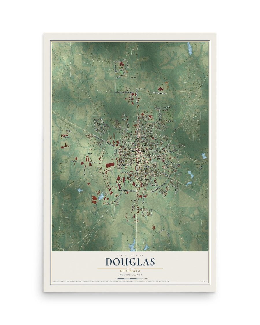 Douglas, Georgia map print, 12 x 18 in, print only