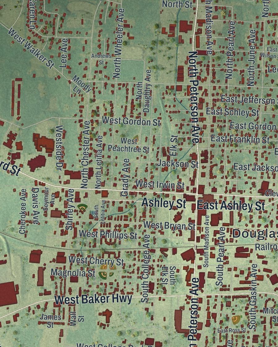 Close-up of Douglas streets on the map