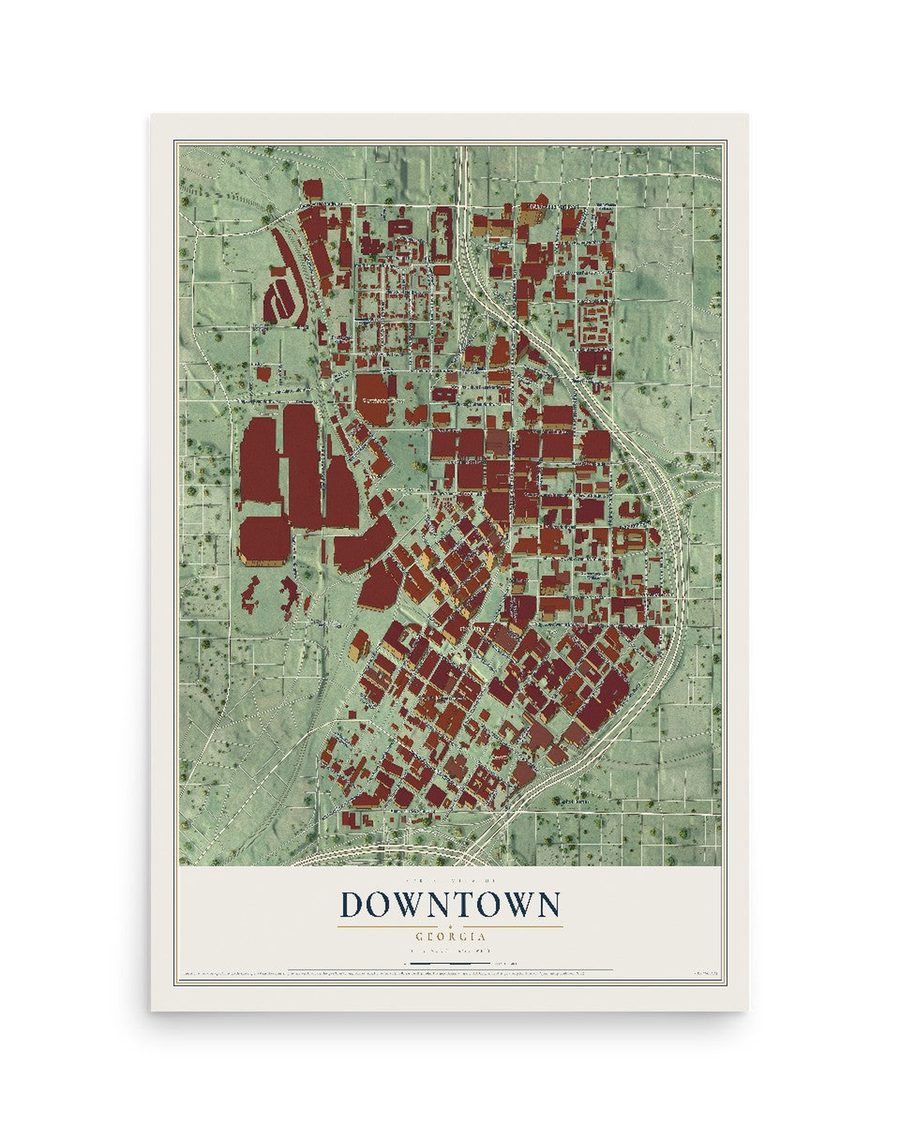 Downtown, Georgia map print, 12 x 18 in, print only