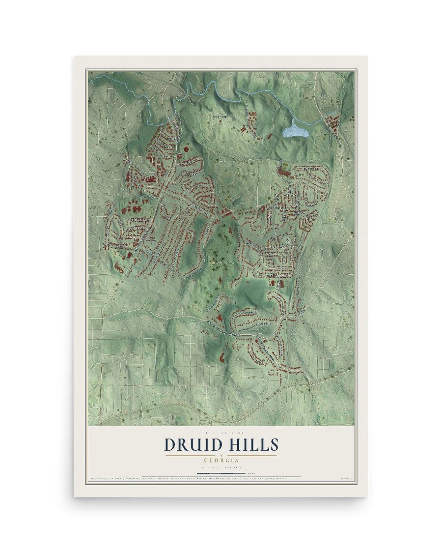 Druid Hills, Georgia map print, 12 x 18 in, print only