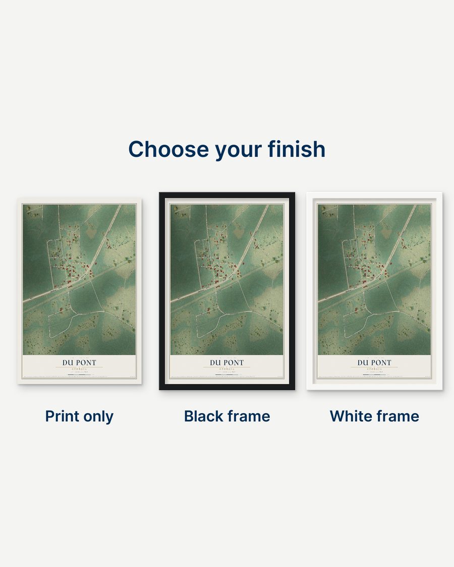 The Du Pont, Georgia map as a print only, in a black frame and in a white frame