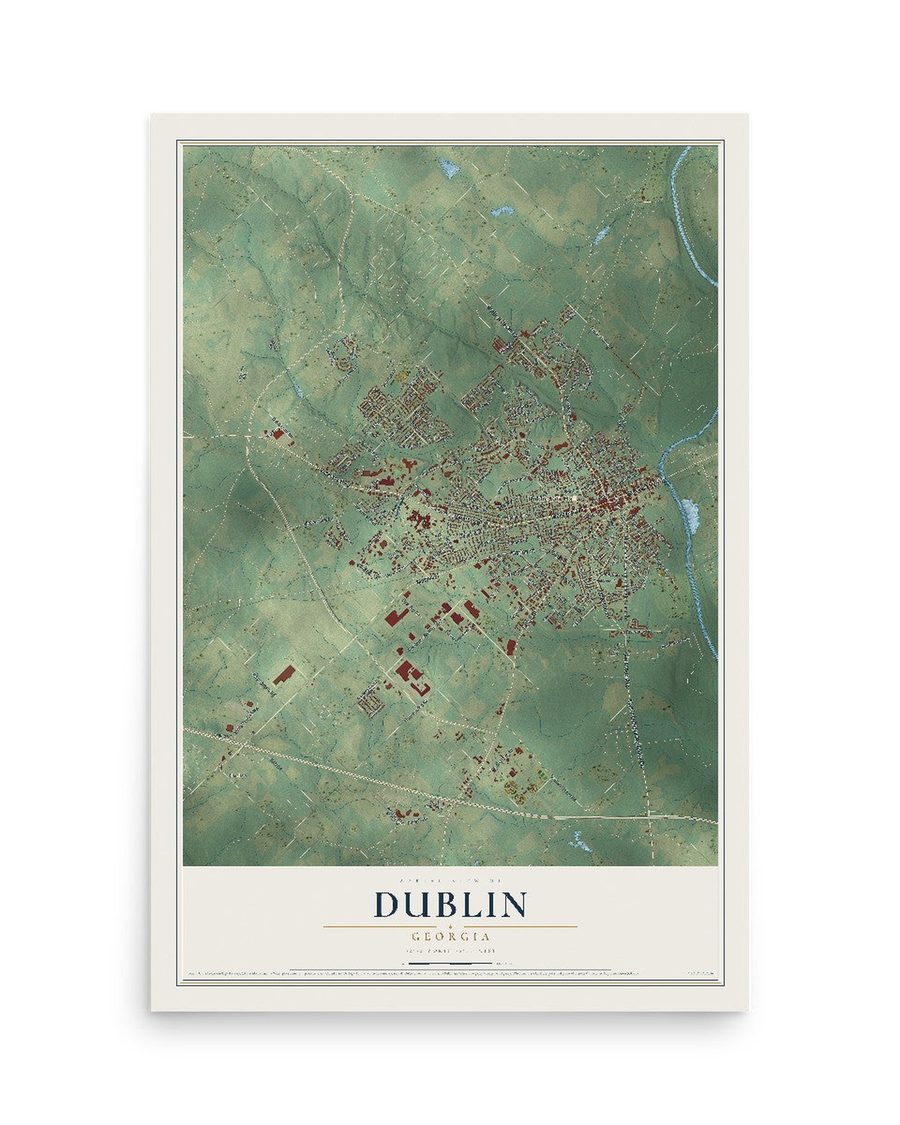 Dublin, Georgia map print, 12 x 18 in, print only