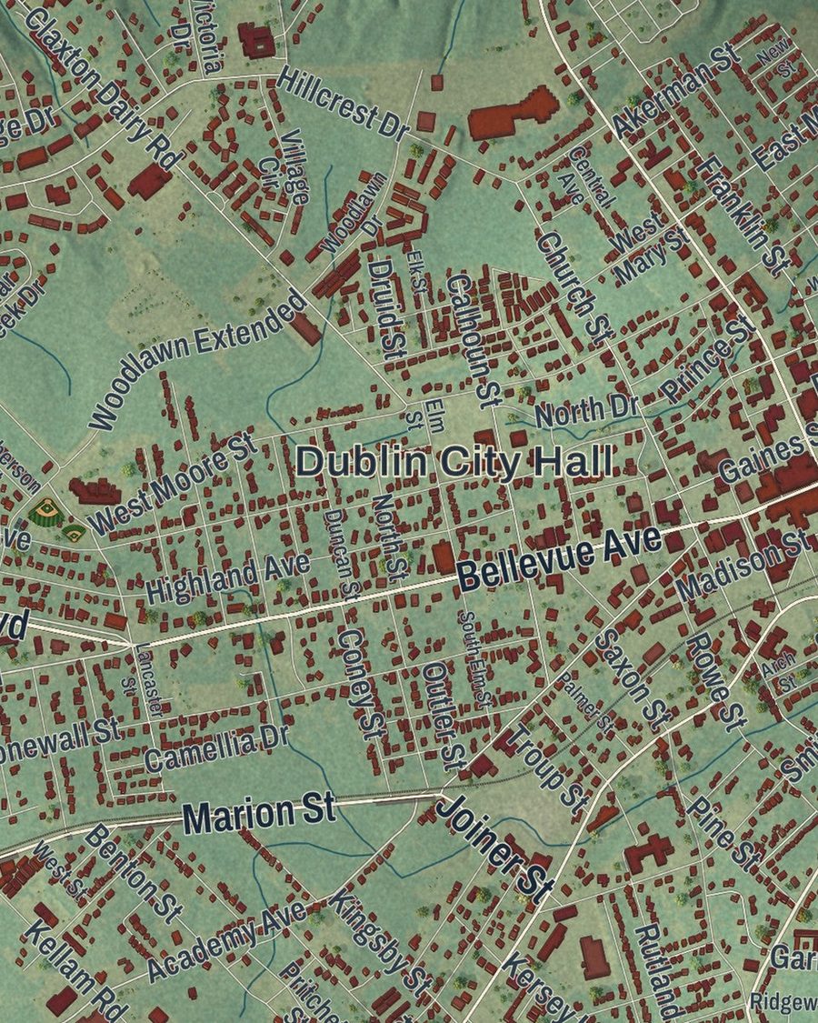 Close-up of Dublin streets on the map