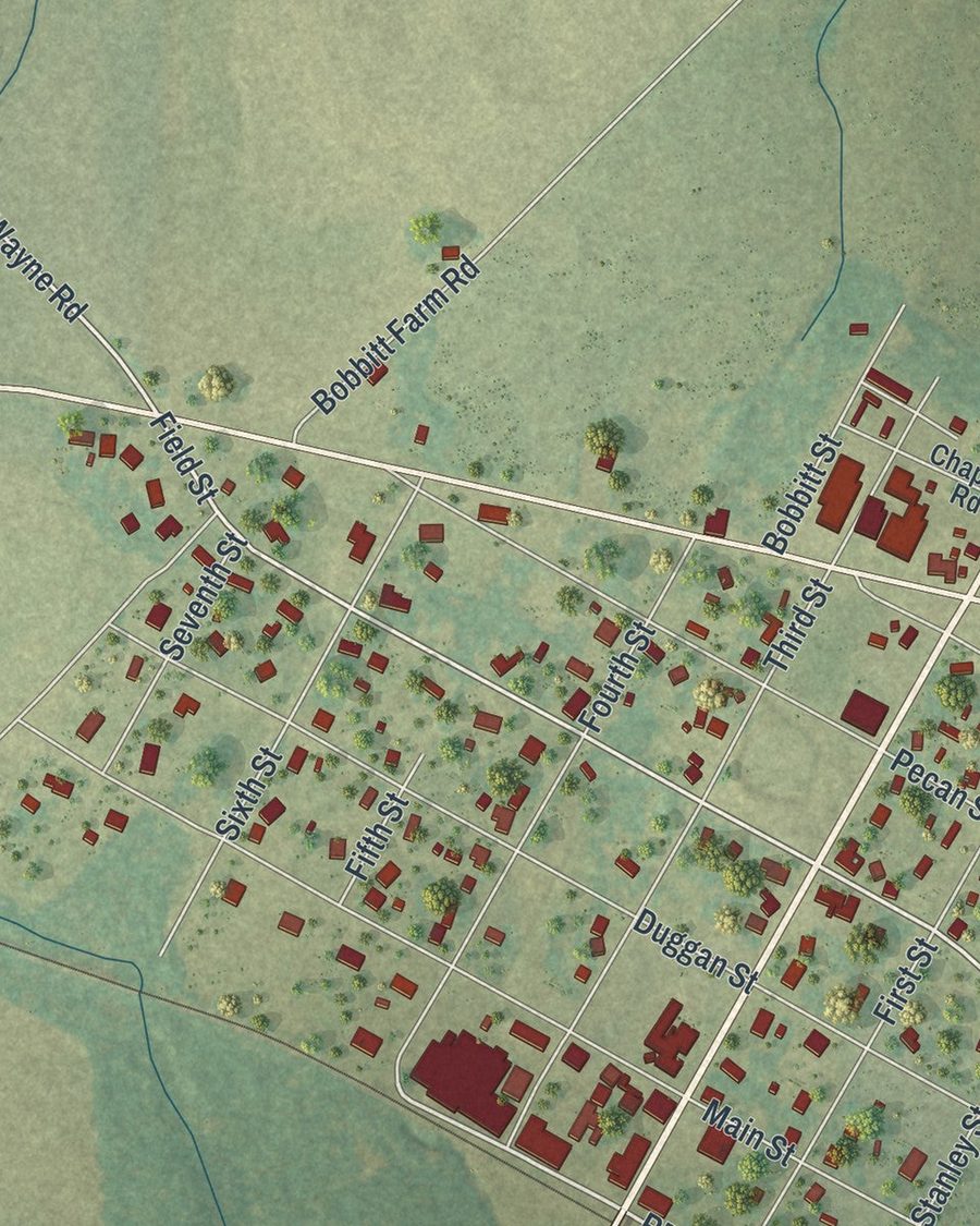 Close-up of Dudley streets on the map