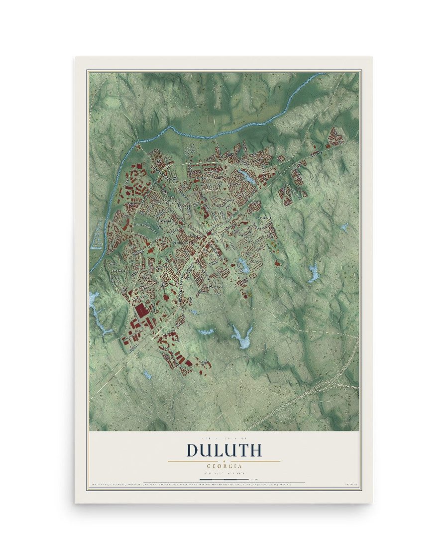 Duluth, Georgia map print, 12 x 18 in, print only