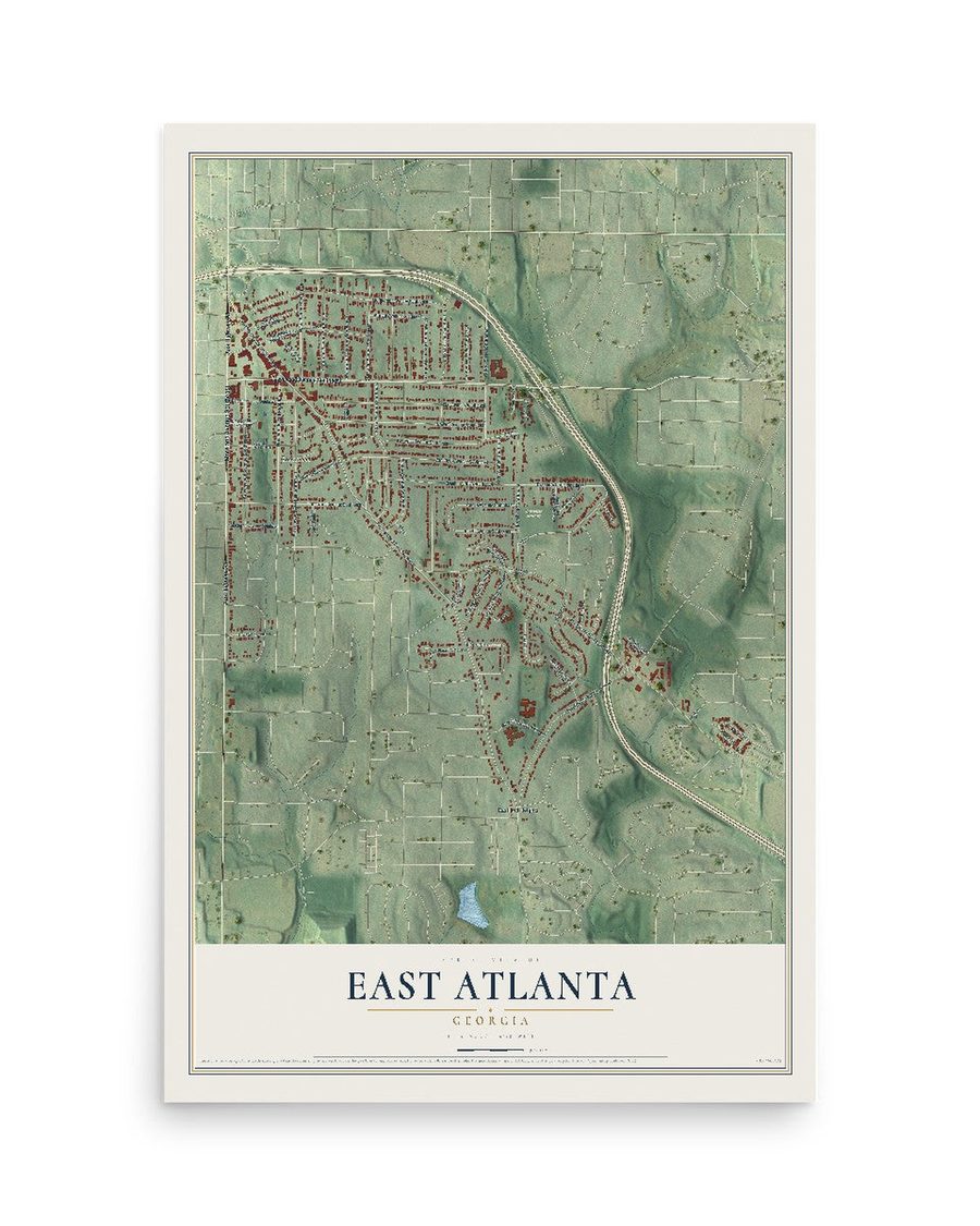 East Atlanta, Georgia map print, 12 x 18 in, print only