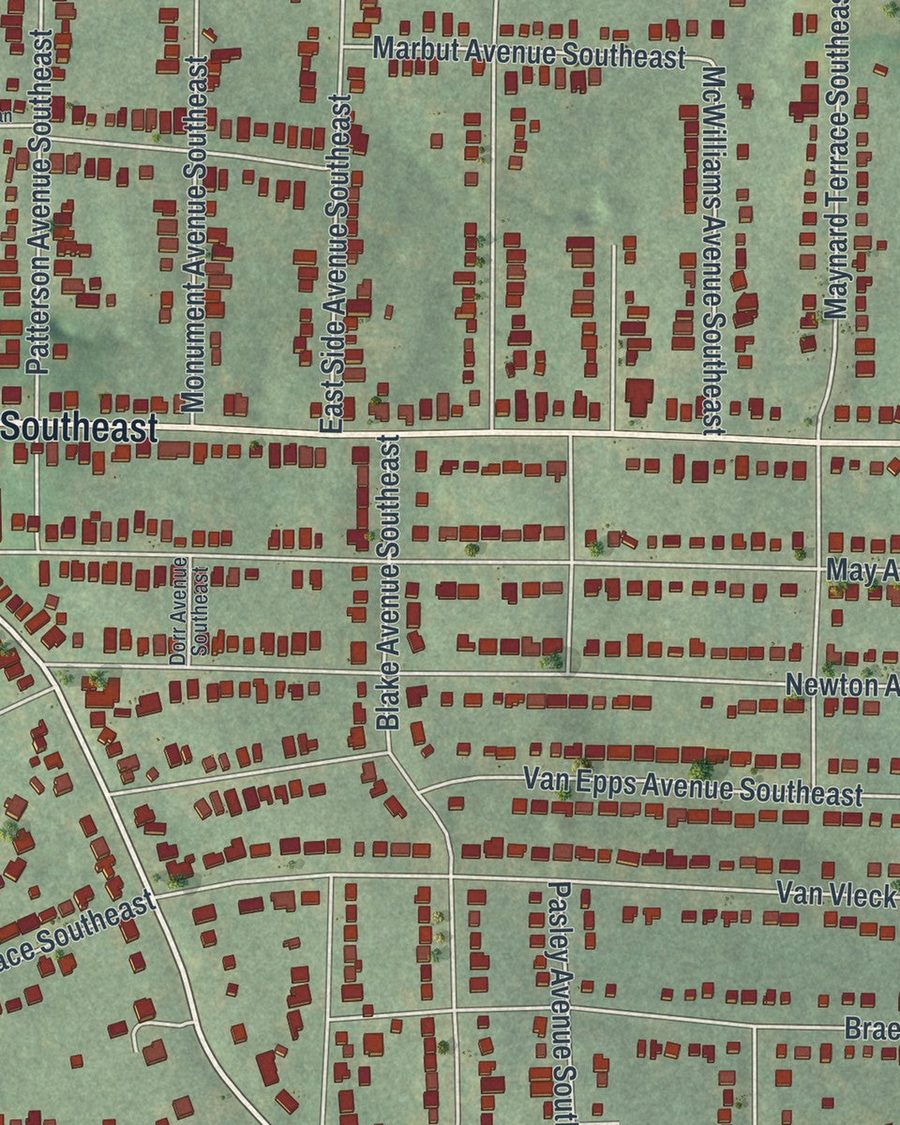Close-up of East Atlanta streets on the map