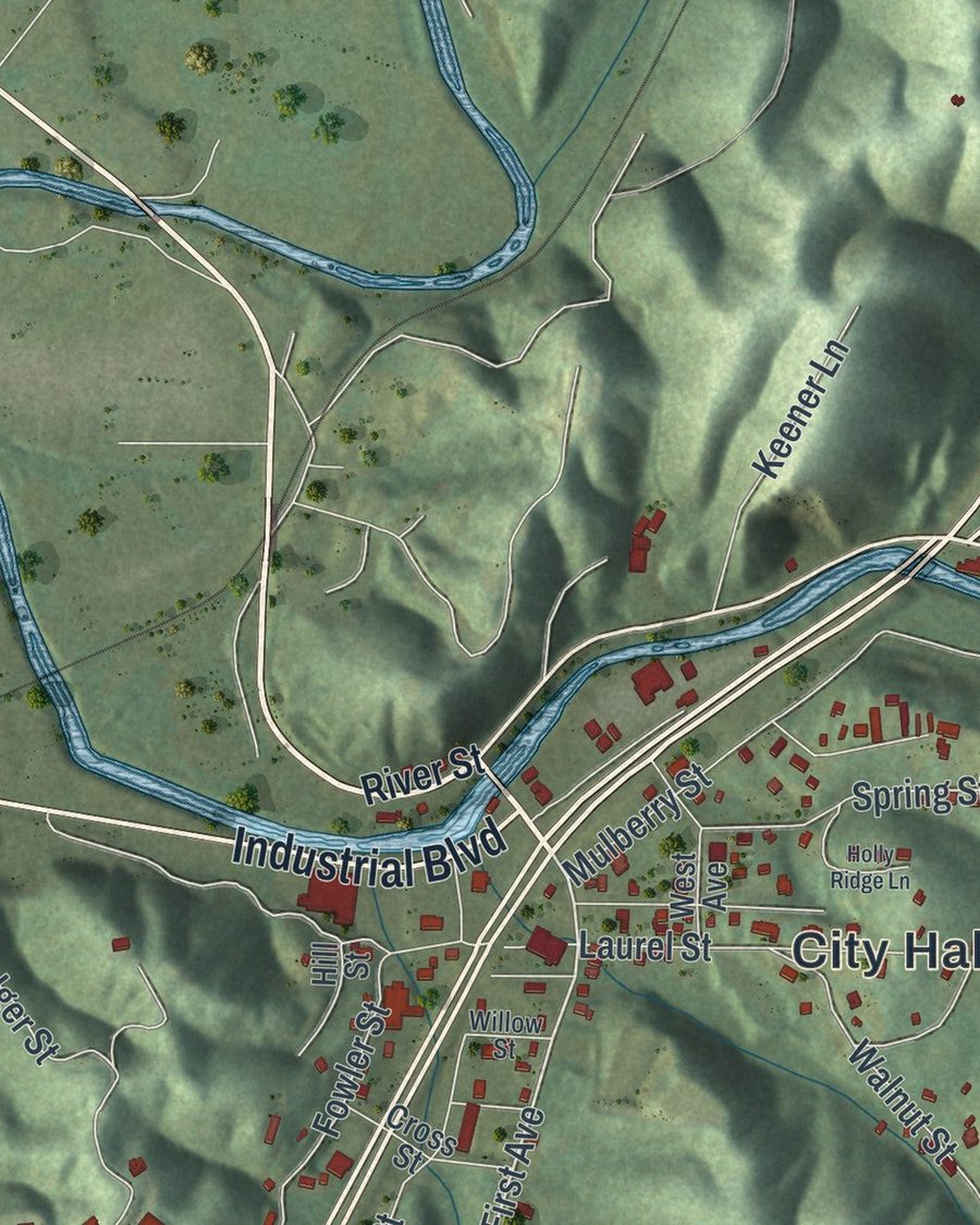 Close-up of East Ellijay streets on the map