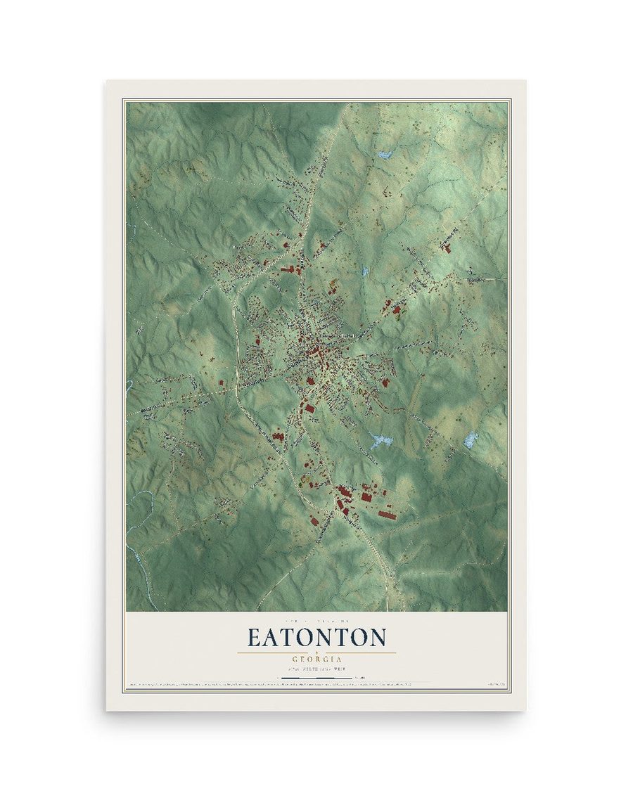 Eatonton, Georgia map print, 12 x 18 in, print only