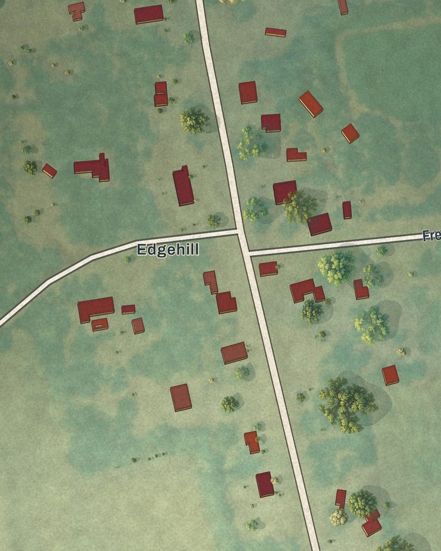 Close-up of Edge Hill streets on the map