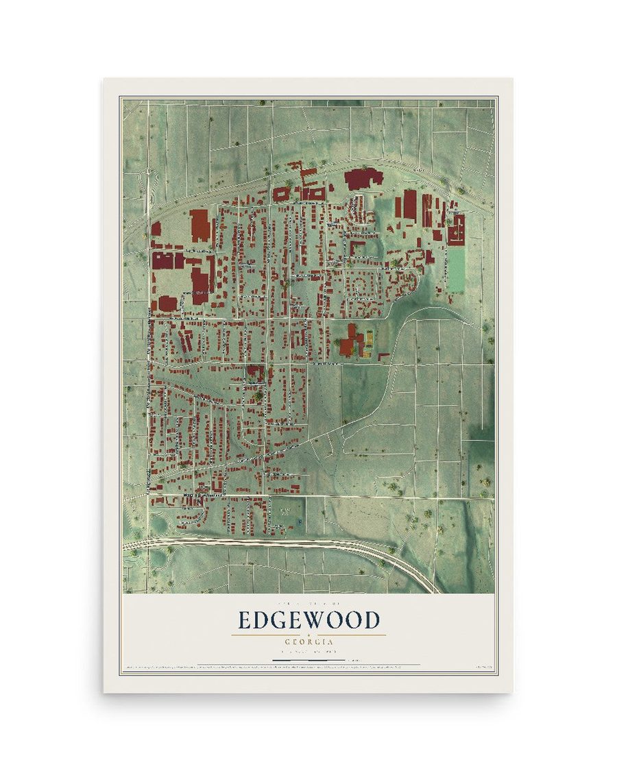 Edgewood, Georgia map print, 12 x 18 in, print only