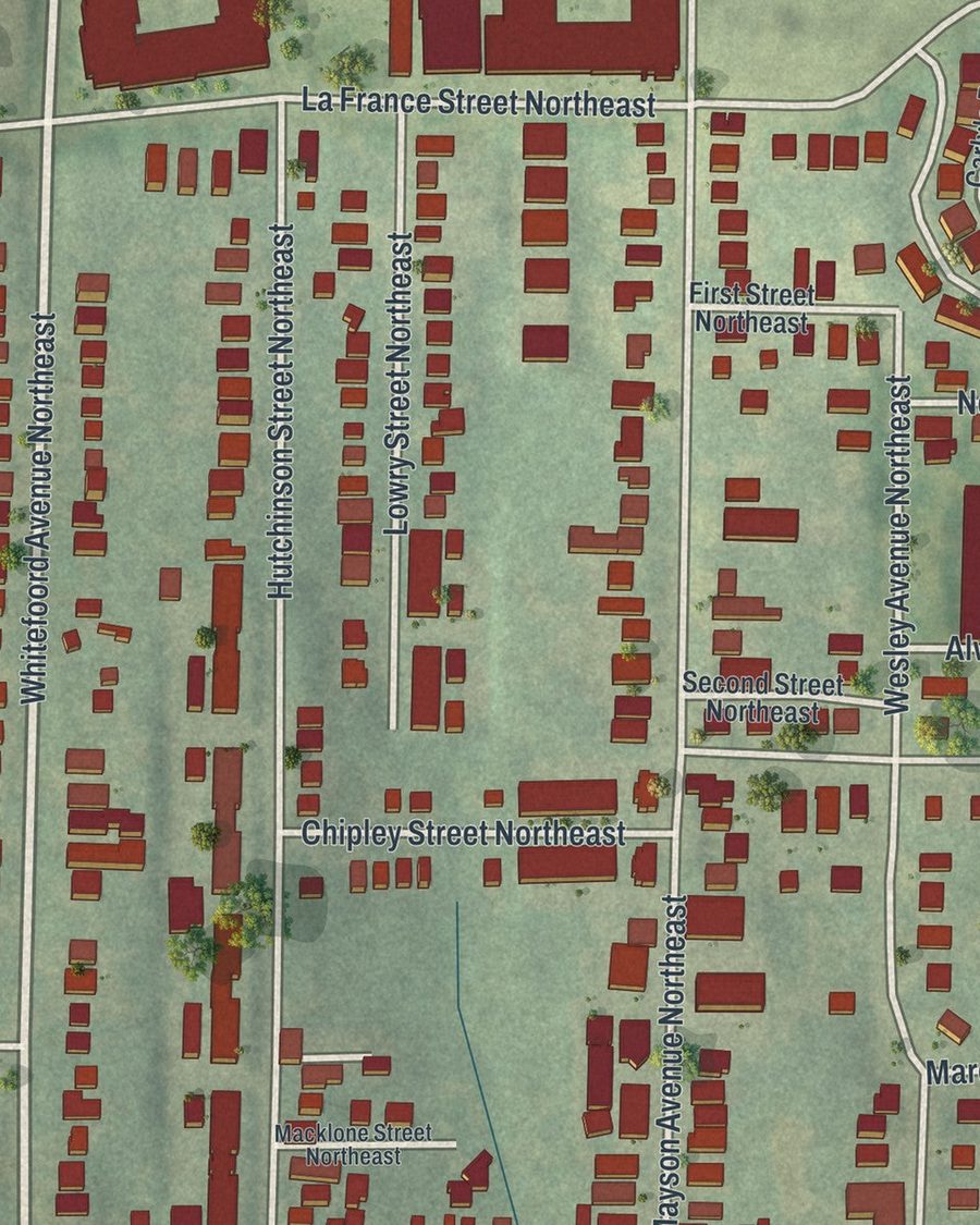 Close-up of Edgewood streets on the map