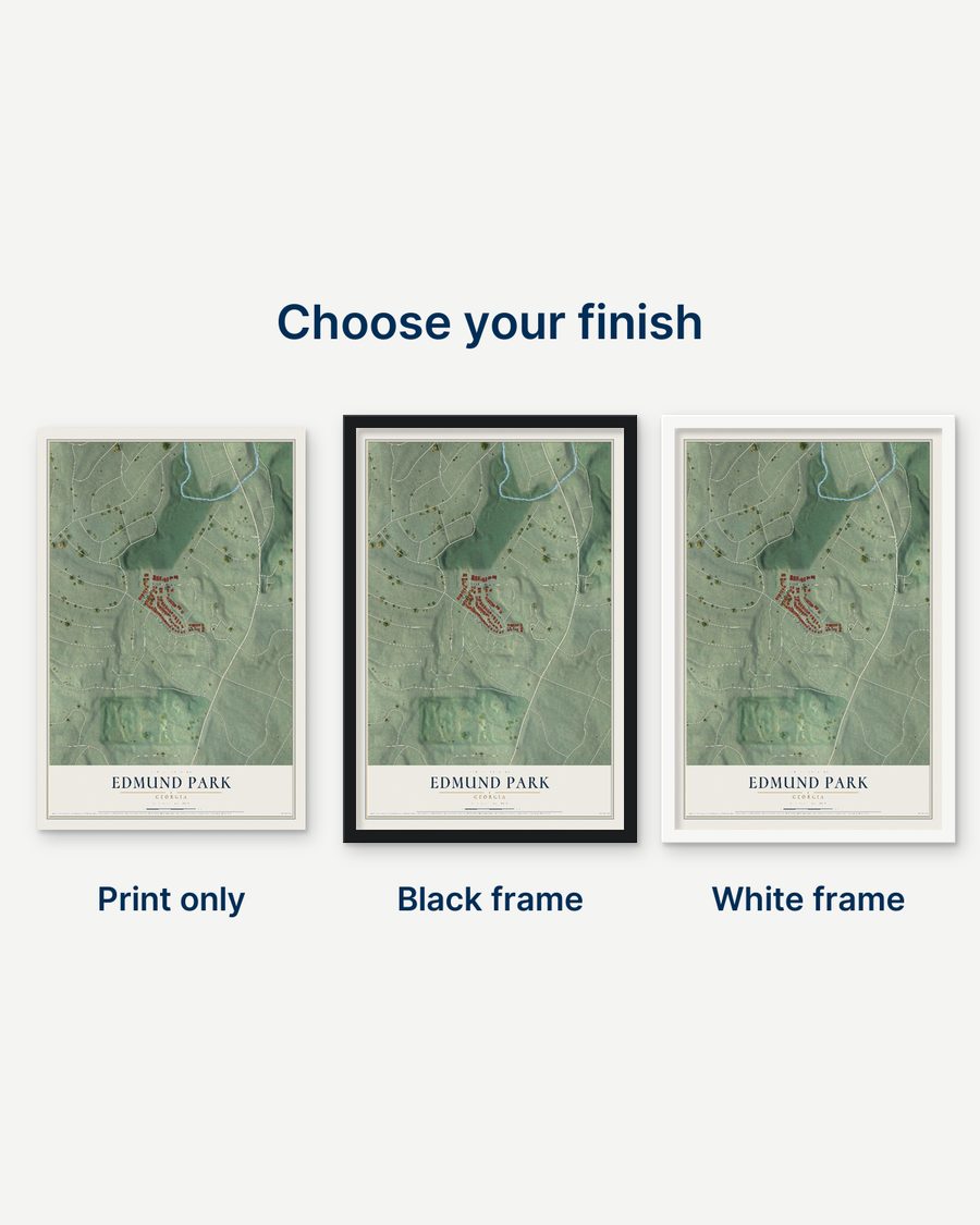 The Edmund Park, Georgia map as a print only, in a black frame and in a white frame