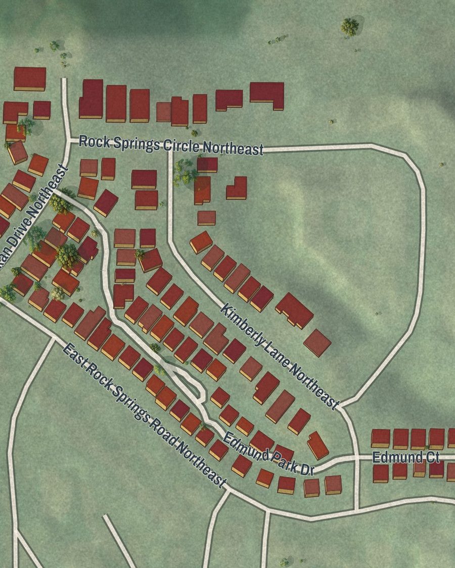 Close-up of Edmund Park streets on the map