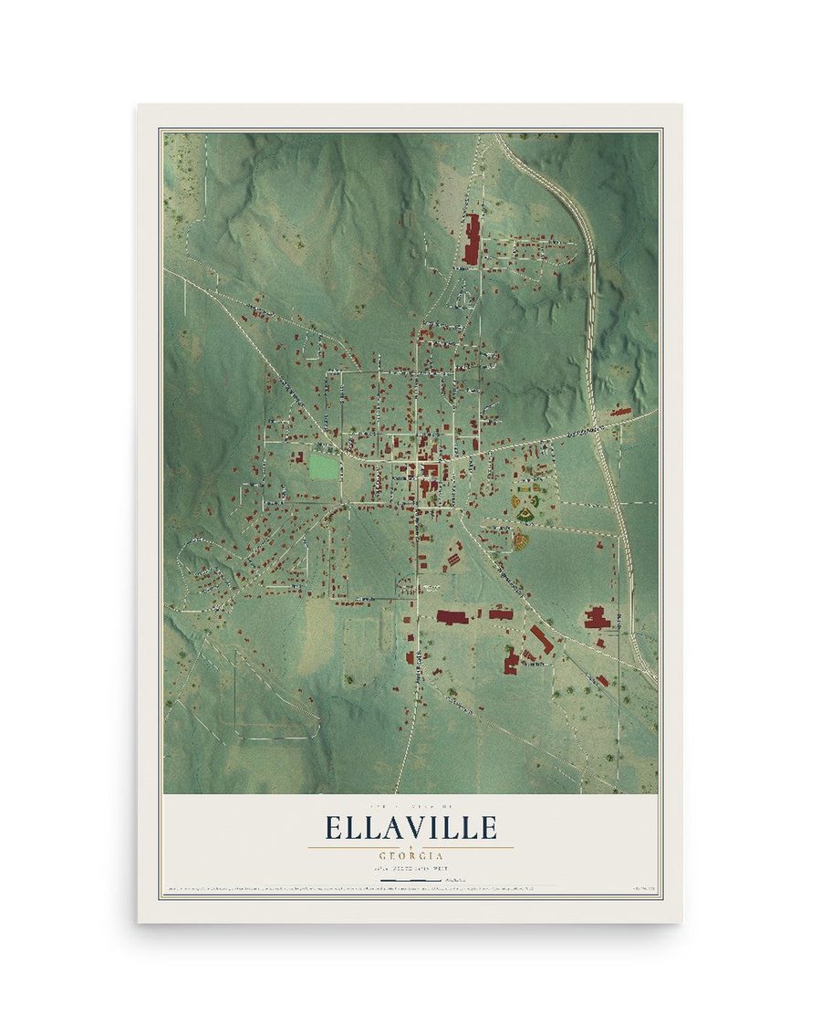 Ellaville, Georgia map print, 12 x 18 in, print only