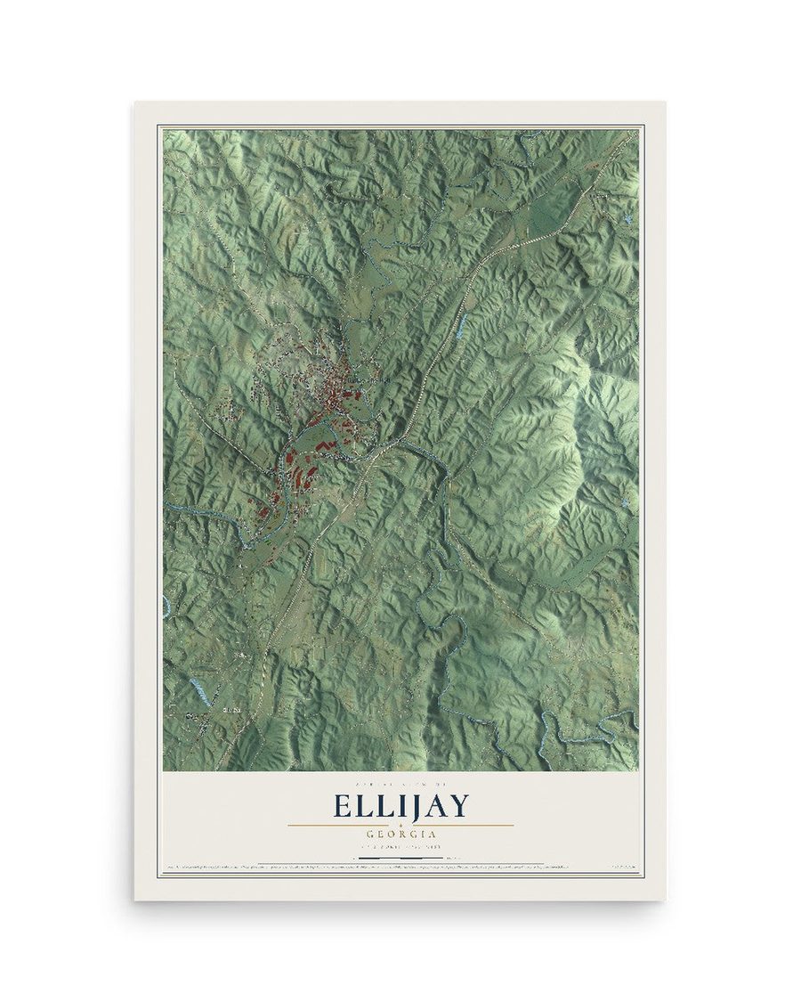 Ellijay, Georgia map print, 12 x 18 in, print only