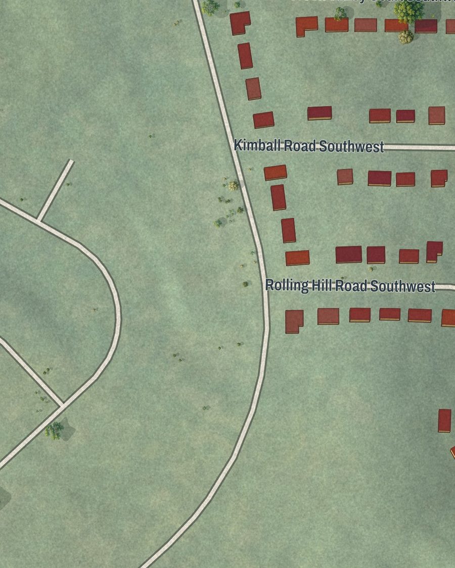 Close-up of Elmco Estates streets on the map