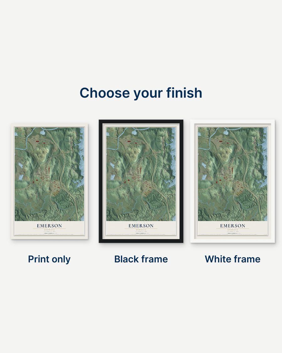 The Emerson, Georgia map as a print only, in a black frame and in a white frame