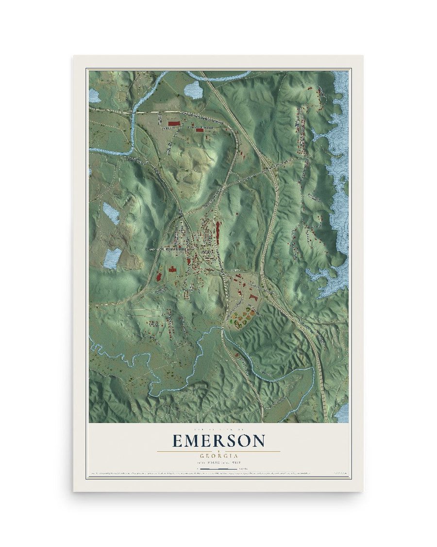 Emerson, Georgia map print, 12 x 18 in, print only