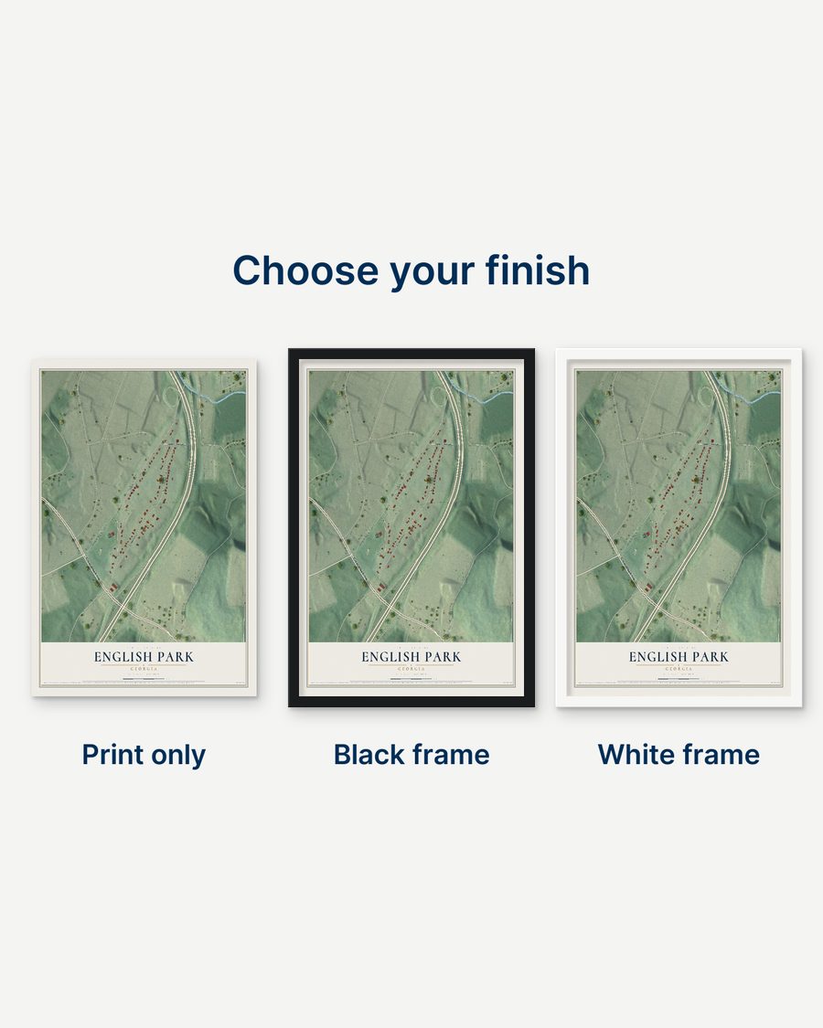 The English Park, Georgia map as a print only, in a black frame and in a white frame