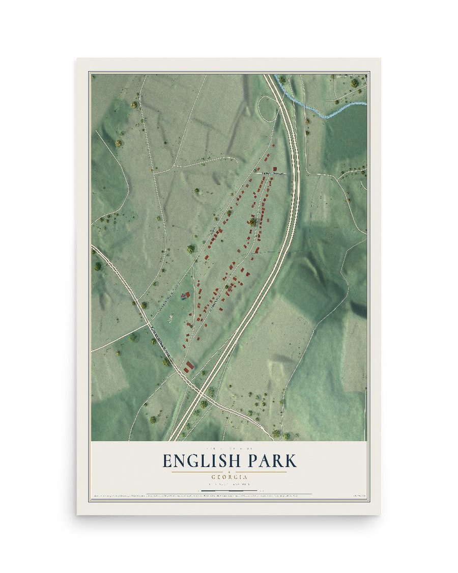 English Park, Georgia map print, 12 x 18 in, print only