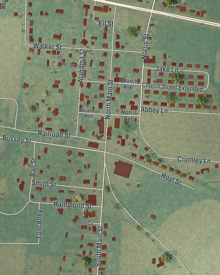 Close-up of Enigma streets on the map