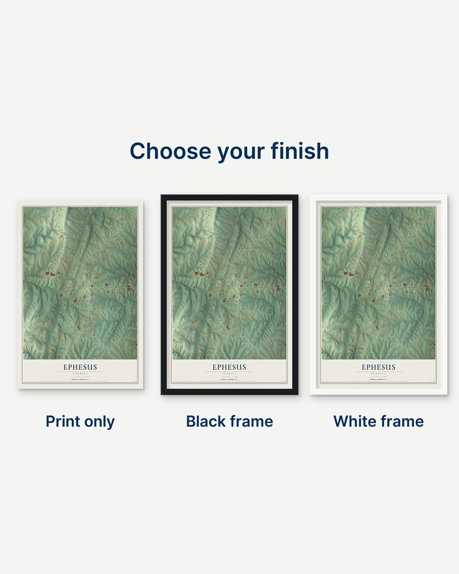 The Ephesus, Georgia map as a print only, in a black frame and in a white frame