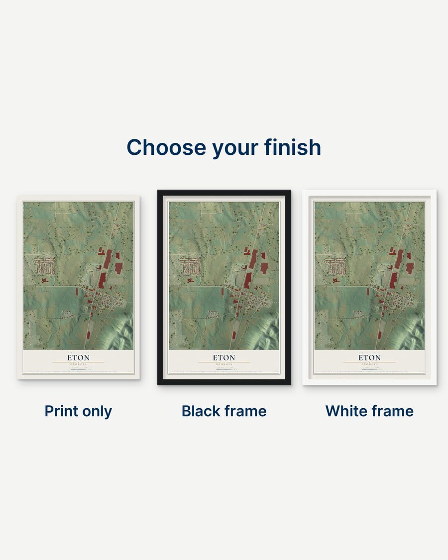 The Eton, Georgia map as a print only, in a black frame and in a white frame