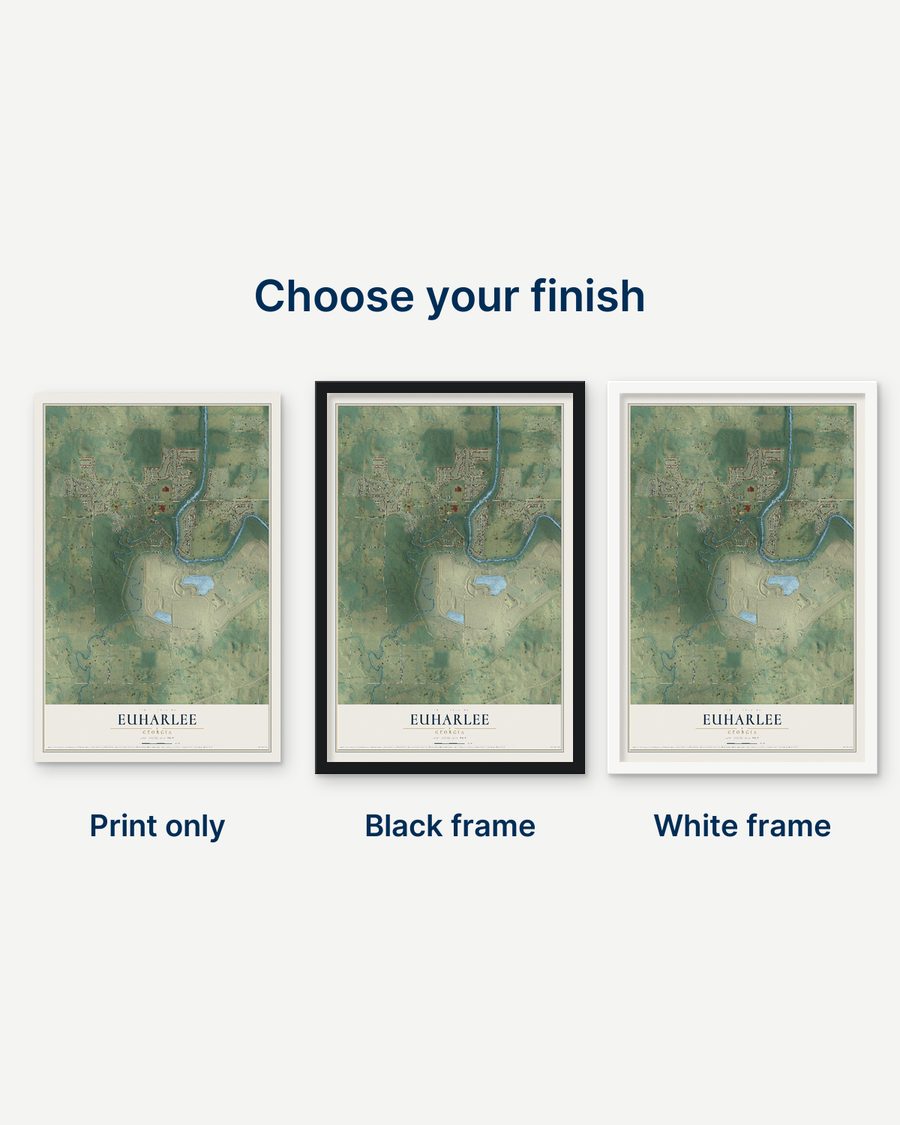 The Euharlee, Georgia map as a print only, in a black frame and in a white frame