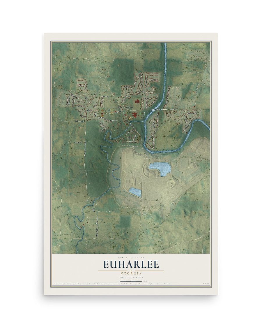 Euharlee, Georgia map print, 12 x 18 in, print only