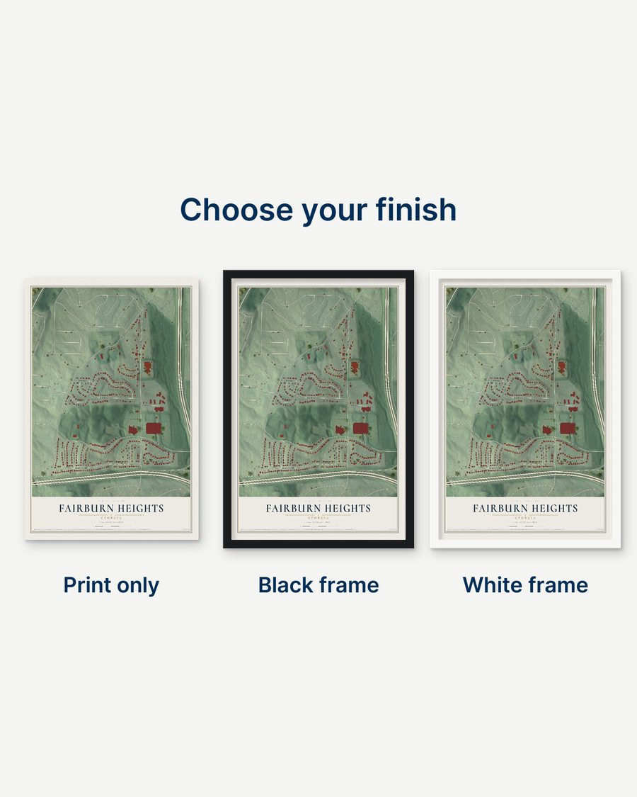 The Fairburn Heights, Georgia map as a print only, in a black frame and in a white frame