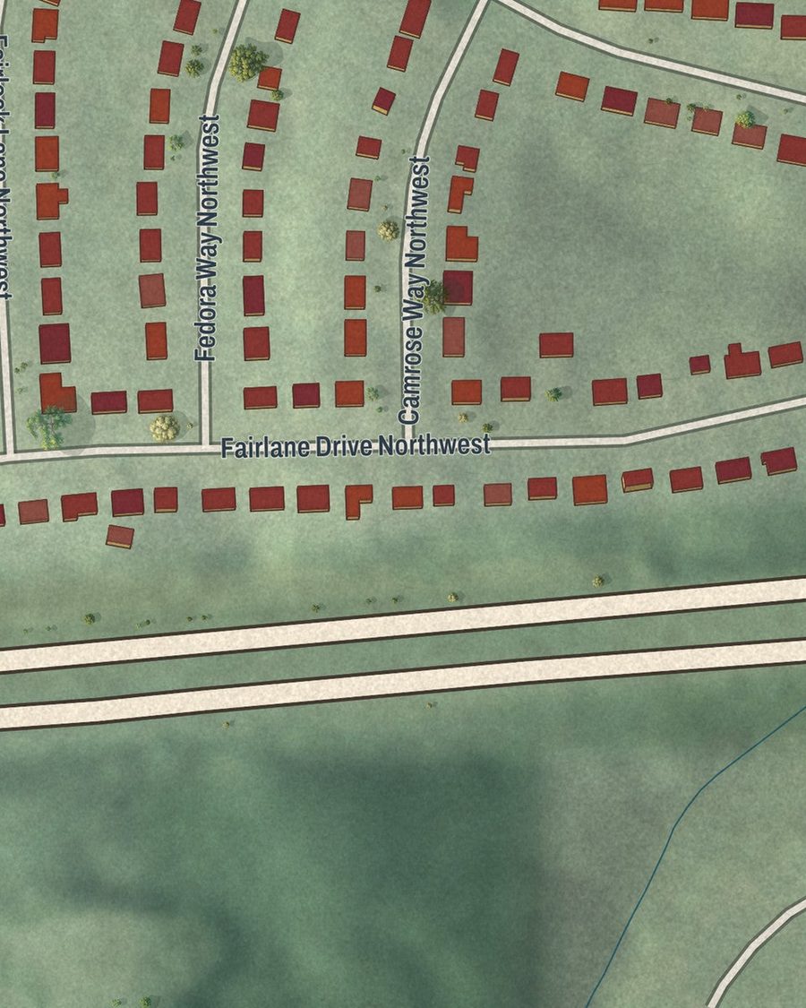 Close-up of Fairburn Heights streets on the map