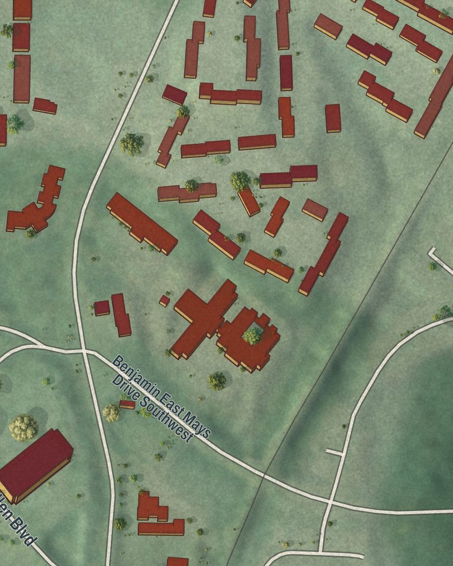Close-up of Fairburn Mays streets on the map