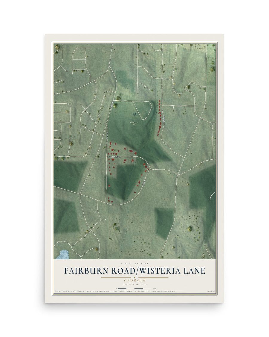 Fairburn Road-Wisteria Lane, Georgia map print, 12 x 18 in, print only