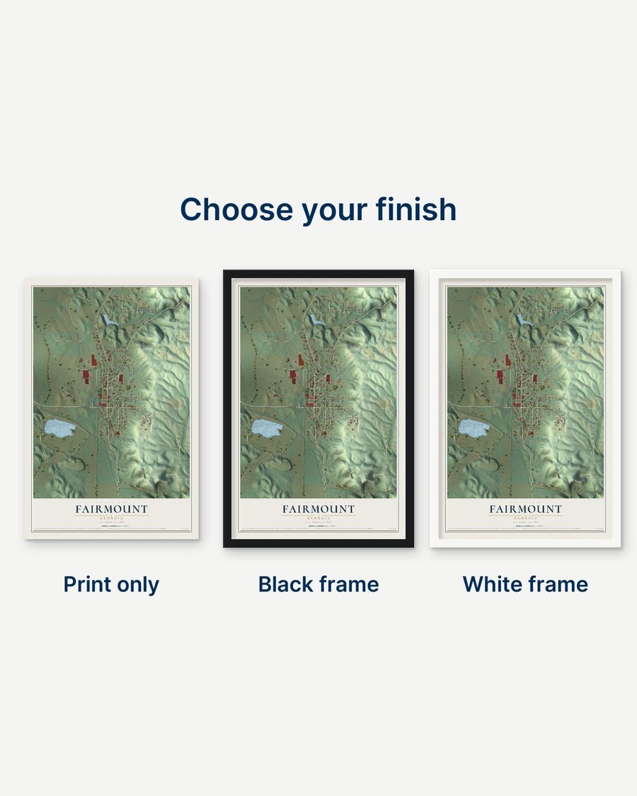 The Fairmount, Georgia map as a print only, in a black frame and in a white frame