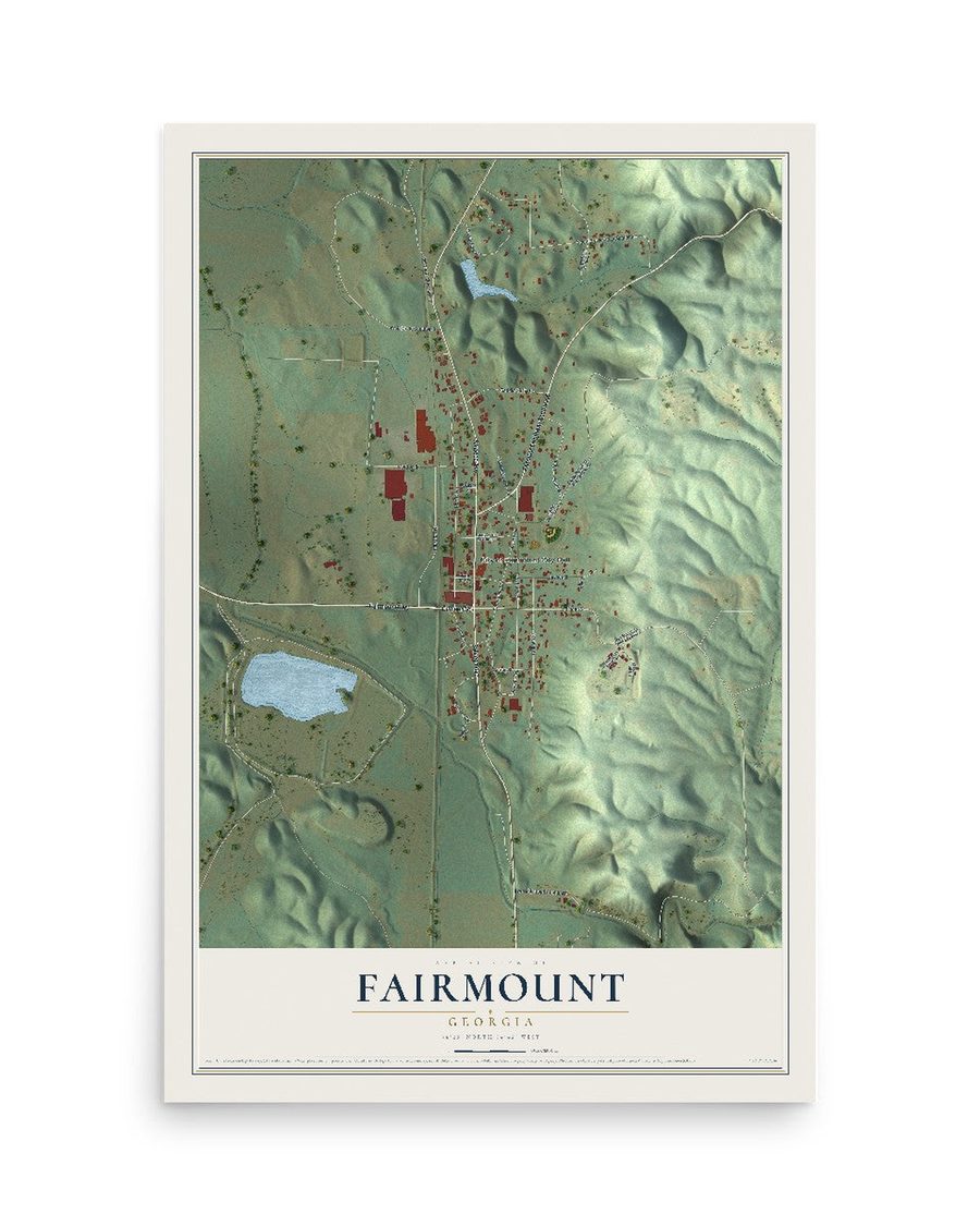 Fairmount, Georgia map print, 12 x 18 in, print only
