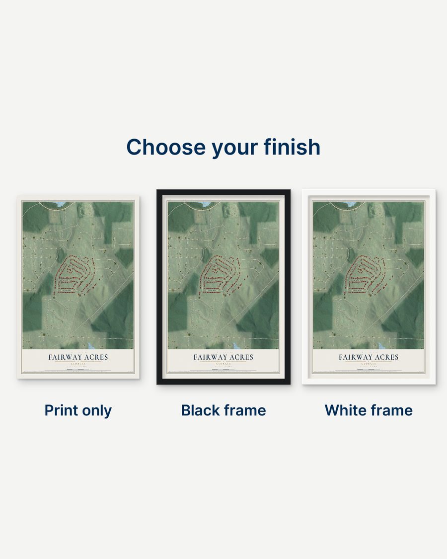 The Fairway Acres, Georgia map as a print only, in a black frame and in a white frame