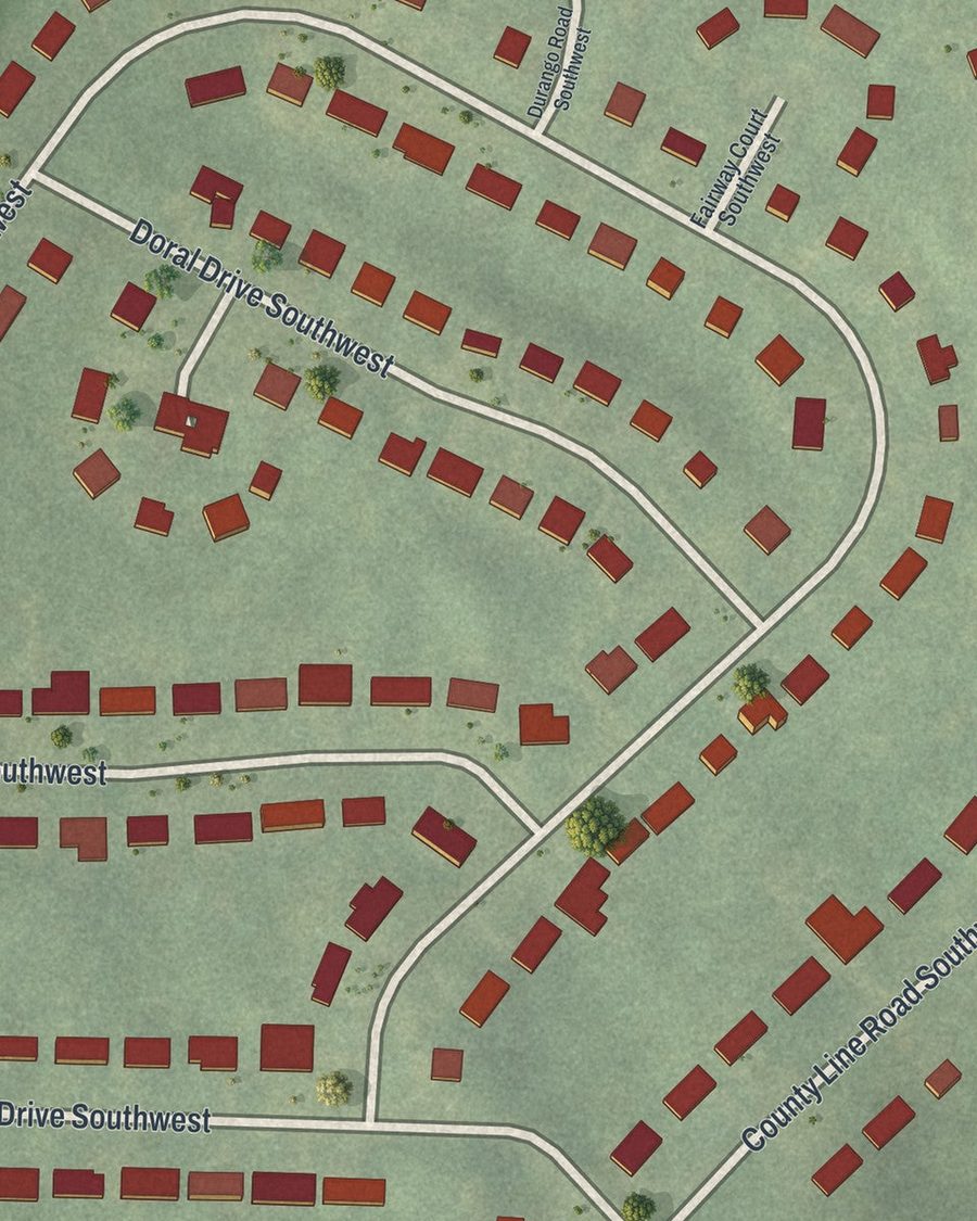 Close-up of Fairway Acres streets on the map