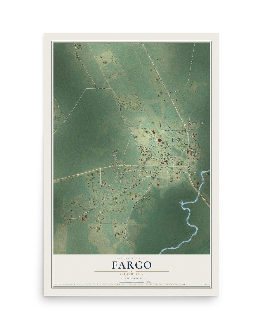 Fargo, Georgia map print, 12 x 18 in, print only