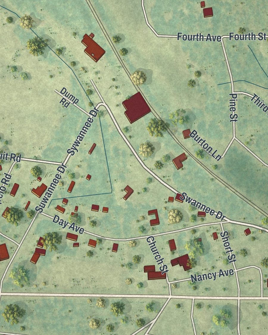 Close-up of Fargo streets on the map