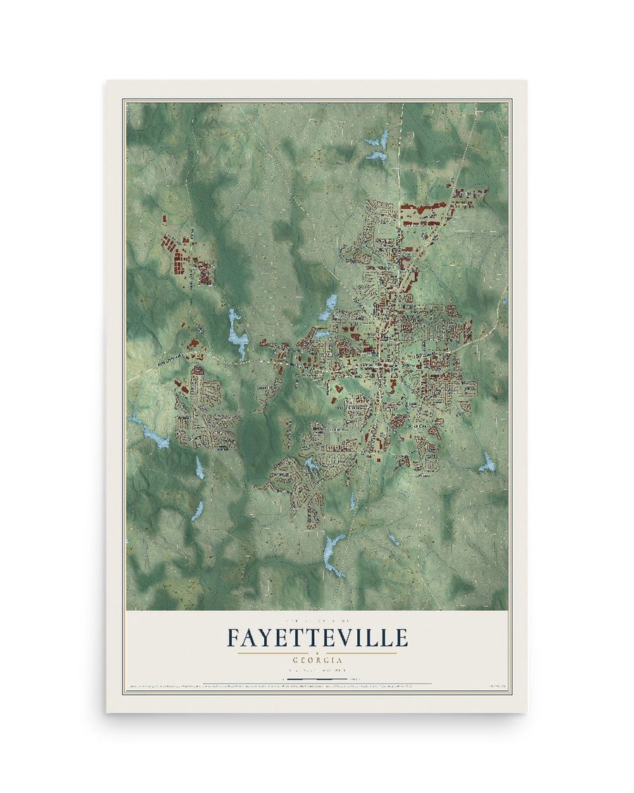 Fayetteville, Georgia map print, 12 x 18 in, print only