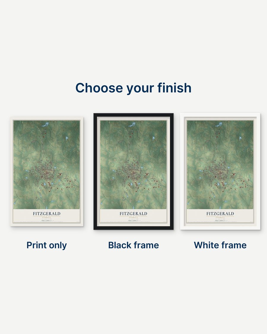 The Fitzgerald, Georgia map as a print only, in a black frame and in a white frame