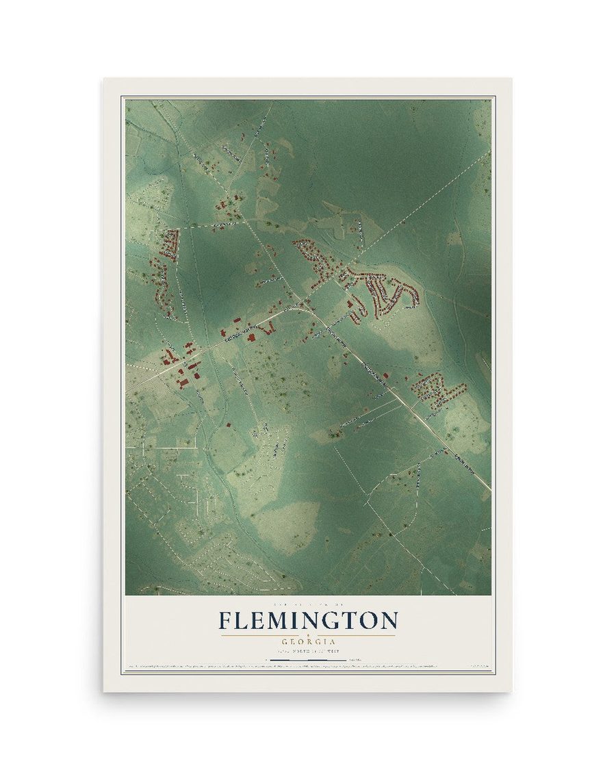 Flemington, Georgia map print, 12 x 18 in, print only