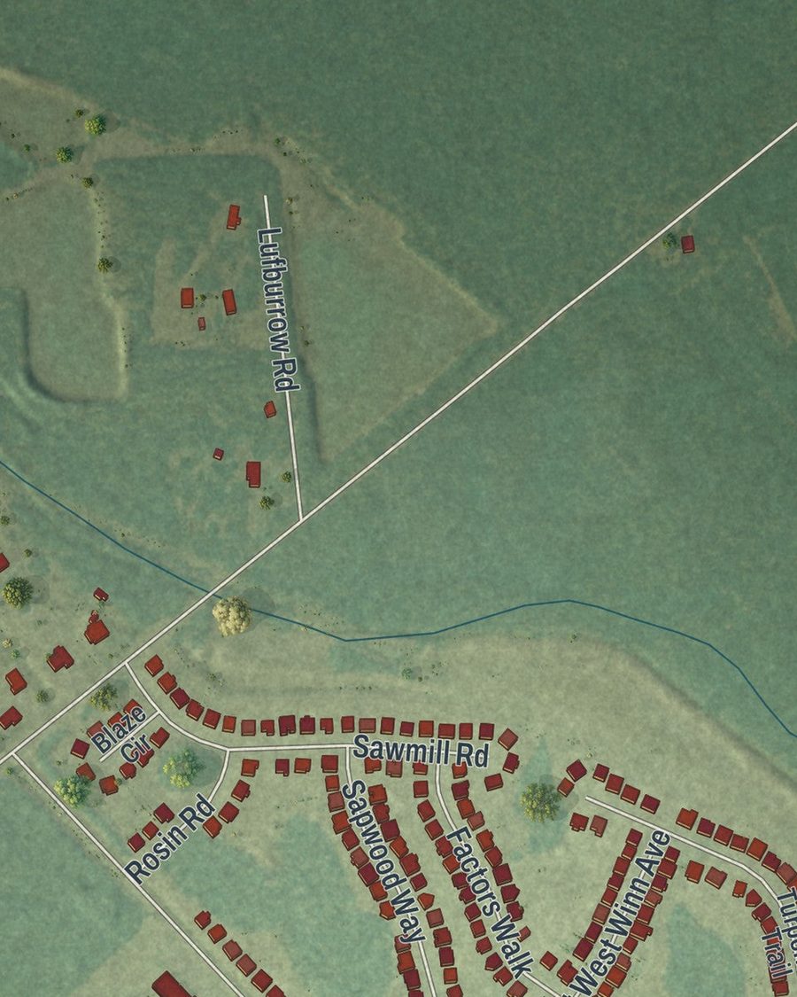 Close-up of Flemington streets on the map