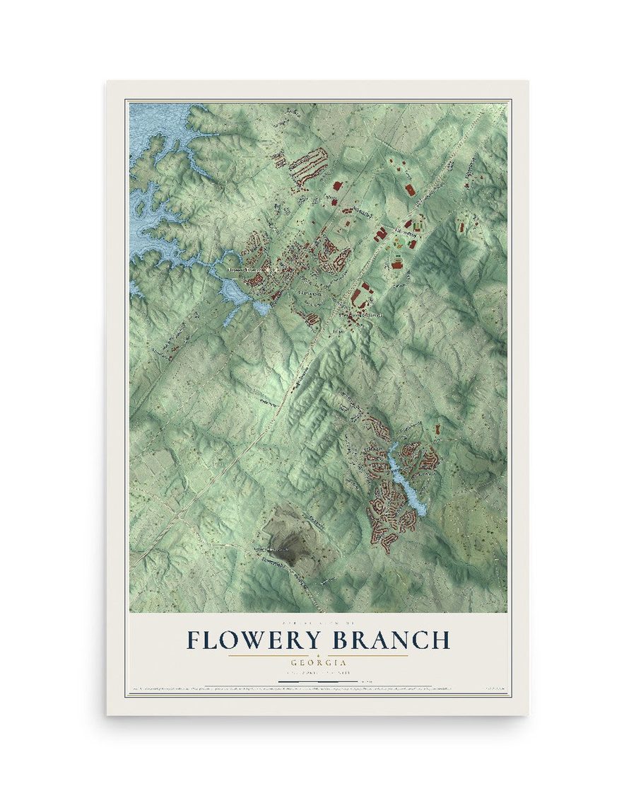 Flowery Branch, Georgia map print, 12 x 18 in, print only