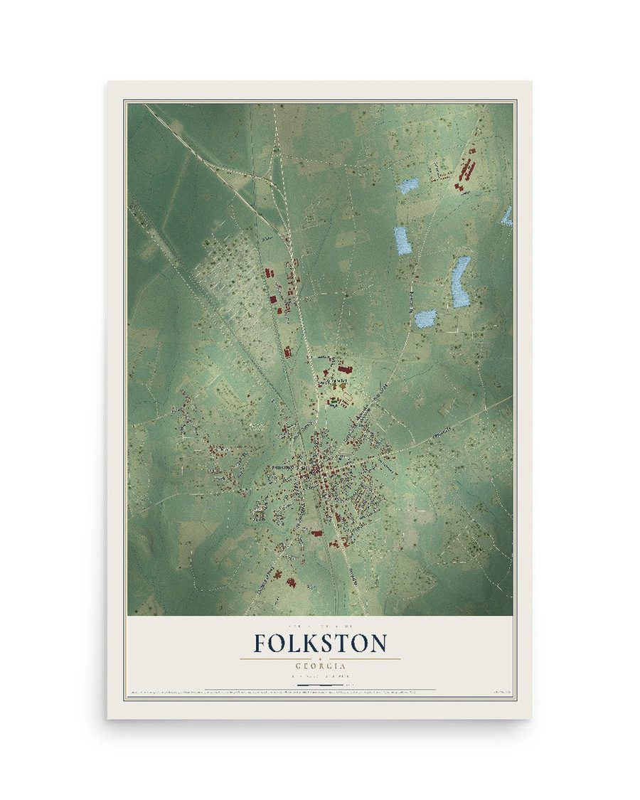 Folkston, Georgia map print, 12 x 18 in, print only