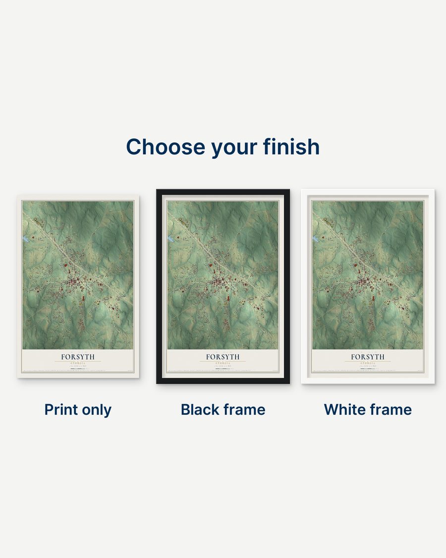The Forsyth, Georgia map as a print only, in a black frame and in a white frame